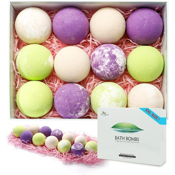 Bath Bombs, 12 PCS XXL 5oz Organic Bath Bombs Gift Set with Natural Pure Essential Oils, Vanilla Toning, Epsom Salt, Kid Safe, Best Birthday Gifts for Women, Man, Mother, Christmas by IGUOHAO