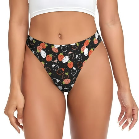 Thongs for Women - cartoon Strawberry black No Show Seamless Womens Thongs Underwear  Soft Stretch G String Thongs for Women Cuteness Ladies Thong Bikini Panties Briefs