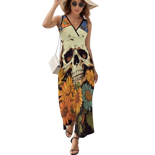 Flower Cluster Skull Vestido Sin Mangas , Vestidos De Lujo Para Ocasiones Oficiales