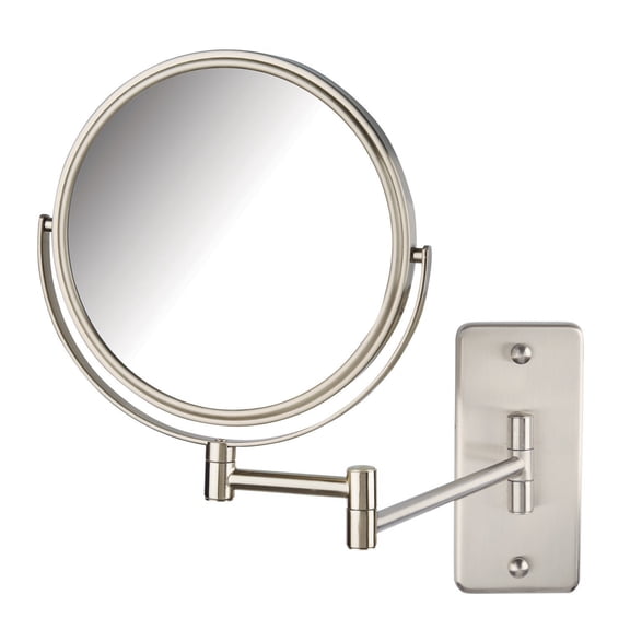 Jerdon 8 inch Diameter Two-Sided Wall-Mounted Makeup Mirror with Oversized Wall Bracket 5X-1X Magnification, Nickel Finish-Model JP7506NMT