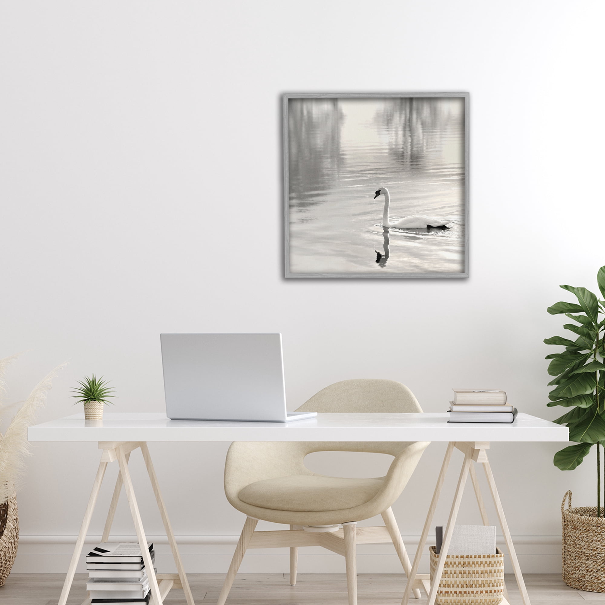Stupell Industries Morning Sunlit Swan Gray Framed Giclee Art, design by Nicholas Bell