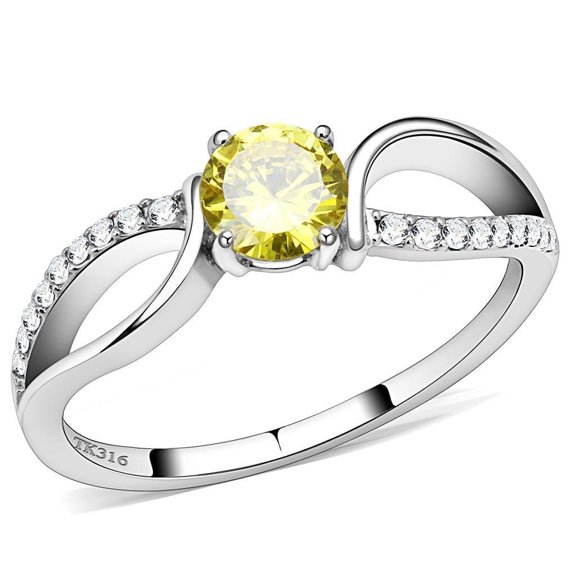Womens Silver Rings High polished (no plating) 316L Stainless Steel Ring with AAA Grade CZ in Topaz DA005