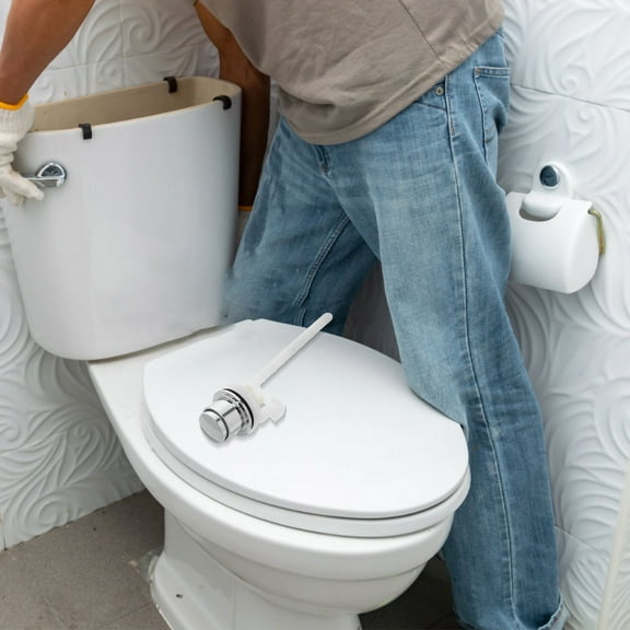 Luxshiny Universal Side Mount Toilet Flush Handle Replacement with Smooth Push Button Operation Silver