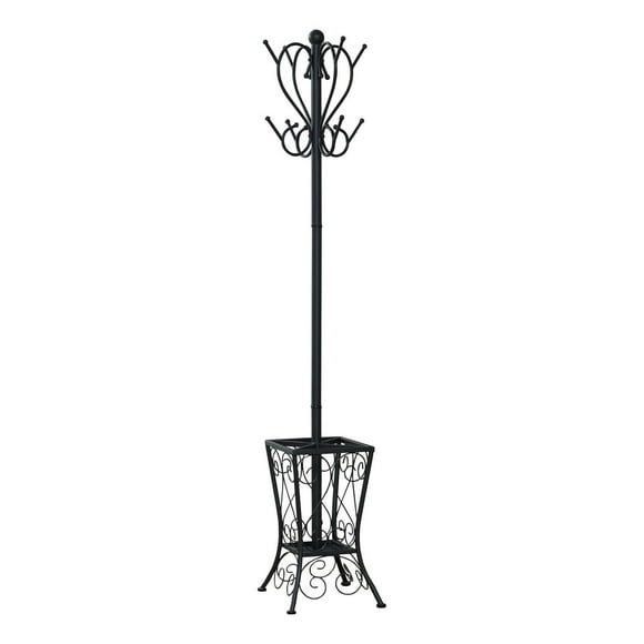 Monarch Specialties Coat Rack, Hall Tree, Free Standing, 8 Hooks, Entryway, 71"h, Umbrella Holder, Bedroom, Metal, Black, Transitional