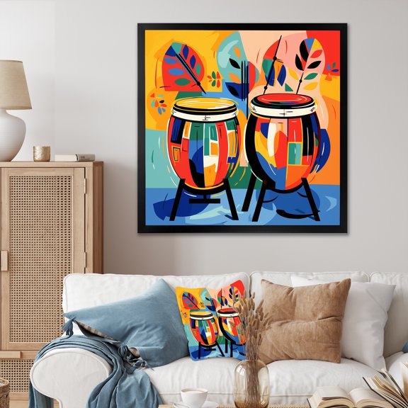 Designart "Musical Instruments Mexican Drums IV" Food & Beverage Framed Wall Art Decor - Traditional Colorful Fruits Bedroom Framed Canvas Wall Art