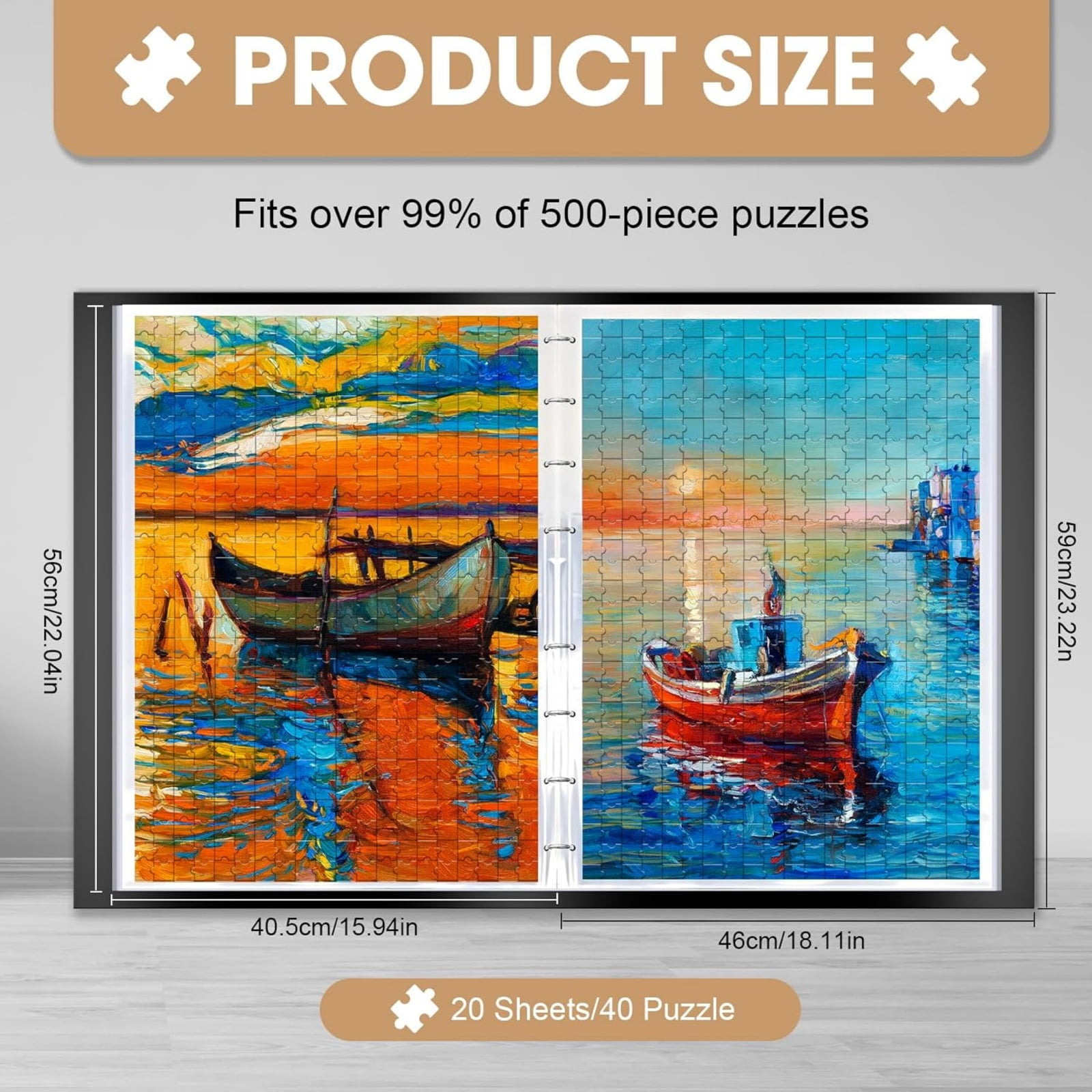 Waxgamo Jumbo Puzzle Storage Folder for 500-Pieces, Large Capacity Jigsaw Puzzles Organizer Portable with 20 Removable Pockets, Dustproof & Protective Puzzle Accessor