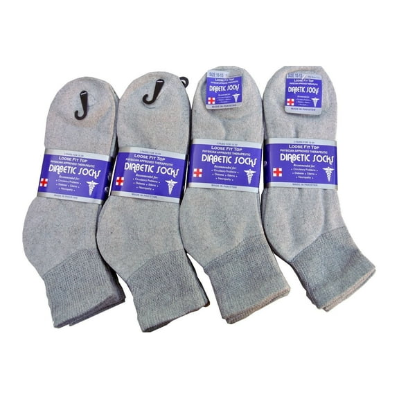 12 Pairs MEN'S & Women's COTTON Diabetic Ankle Socks (Gray; Size 9-11)   "Circulatory Health"