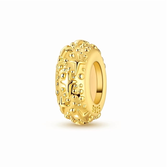 Cuenta Separadora de Silicona Cielo Estrellado Dorado Dije Bañado en Plata