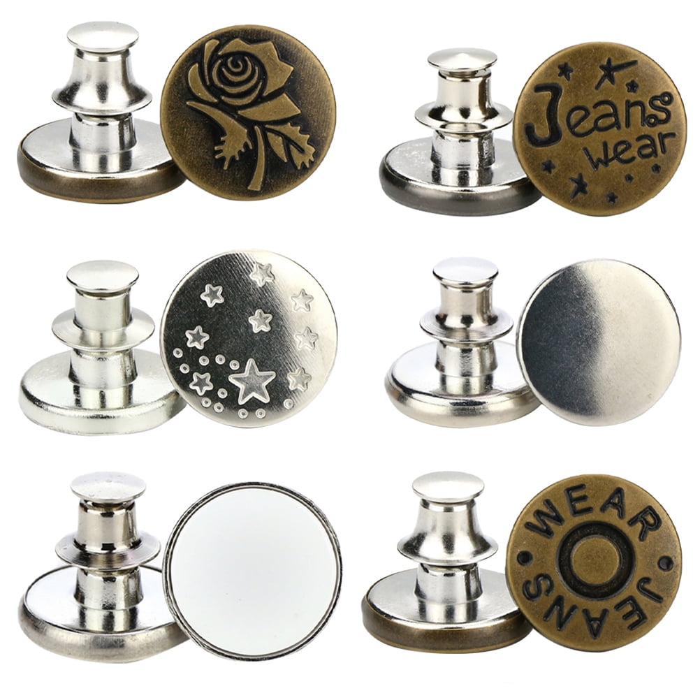 Tinksky 6pcs Alloy Detachable Floral Buttons Jeans Easy Clip Snap