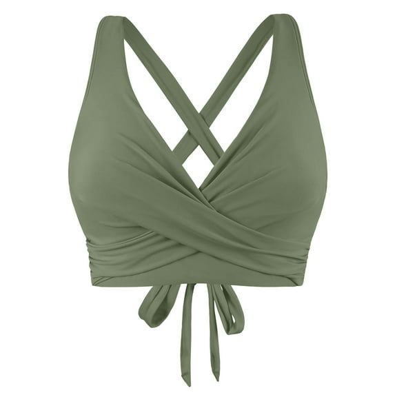 MNCEKFOD Tankini Swimsuits for Women Underwire Full Coverage Bikini Top Push Up Bathing Suit Tops with Lace Up Swimwear Army Green L