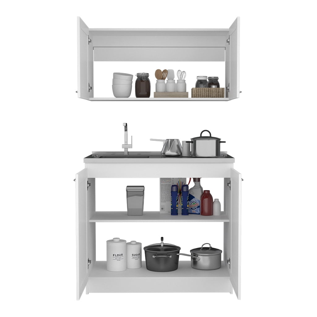 Rainlex 39" Freestanding Utility Sink Cabinet with Stainless Steel Countertop, Double Utility Basins, Soft-Close Storage Doors