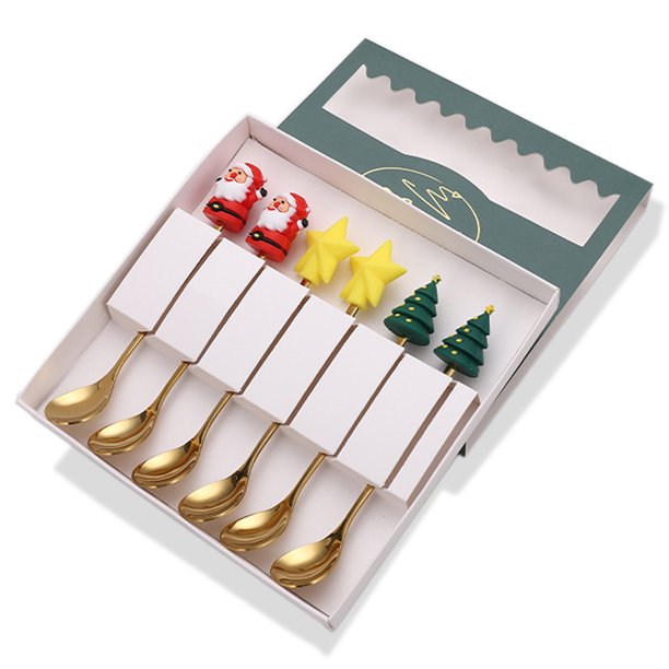 Juego de cucharas navideñas Cuchara para revolver navideña Cuchara creativa de acero inoxidable para café, té, cuchara para sopa, cuchara de postre para revolver, mezclar bebidas, batidos, mermeladas