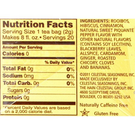 Celestial Seasonings African Rooibos Caffeine Free Tea Safari Spice 20 Tea Bags