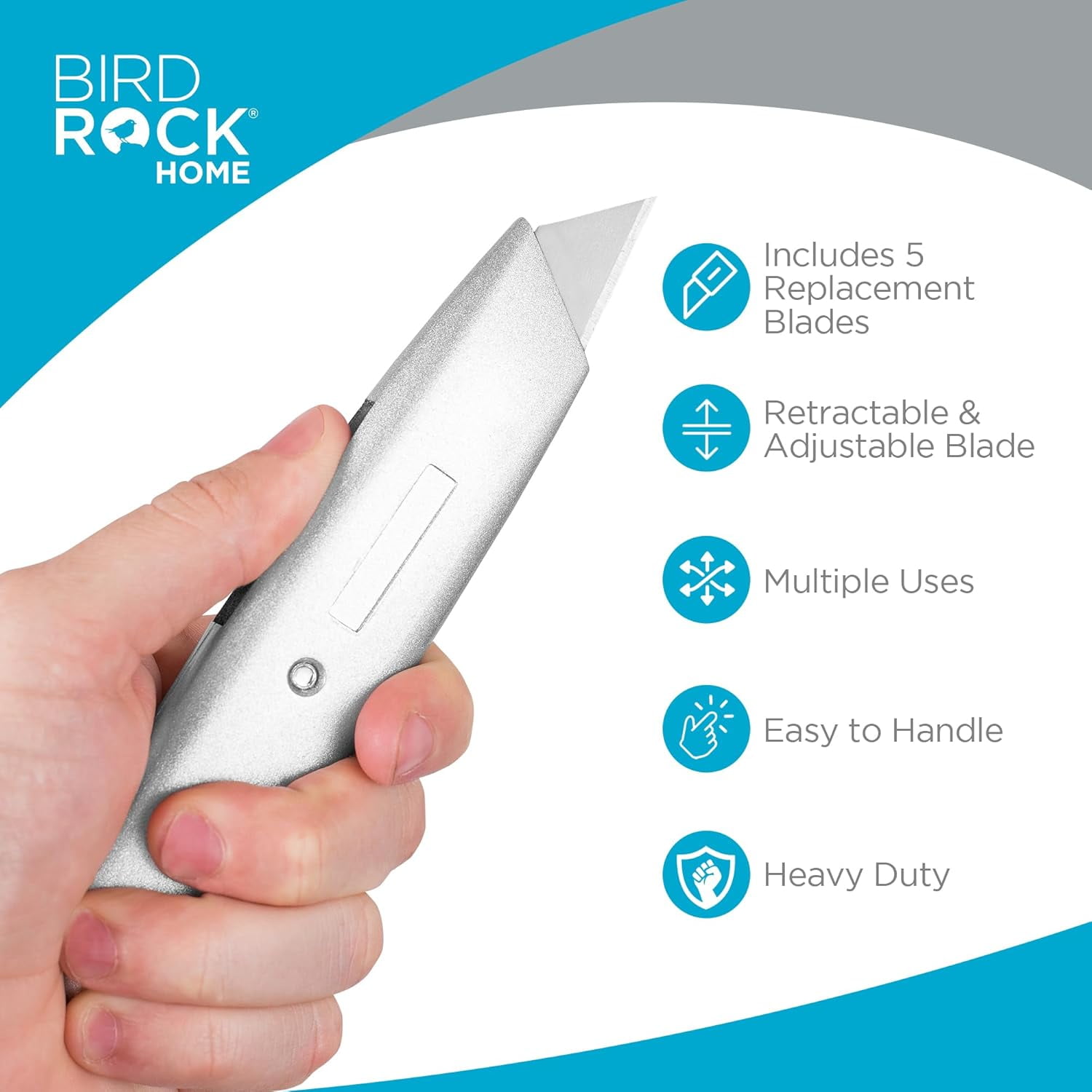Premium Utility Knife Set | Retractable Box Cutter with Metal Handle | Heavy-Duty Cutting for Cardboard, Carpet, Plastic | Retractable Blade | Includes 2 Razor Knives & Extra Blades