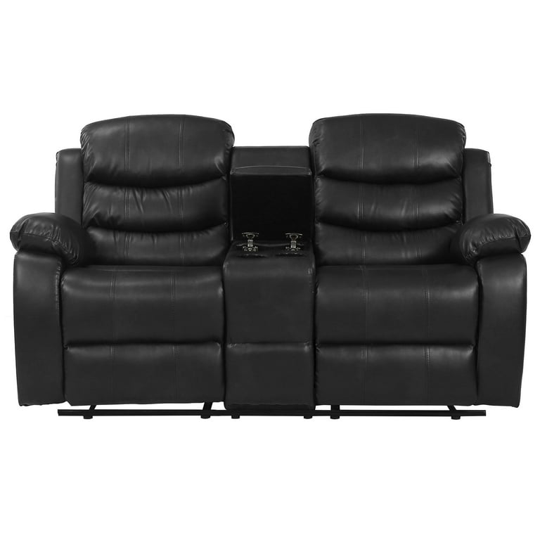 Pu Leather Sectional Reclining Sofa, Two Tone Leather Recliner Sofa With Drinks Console Cover