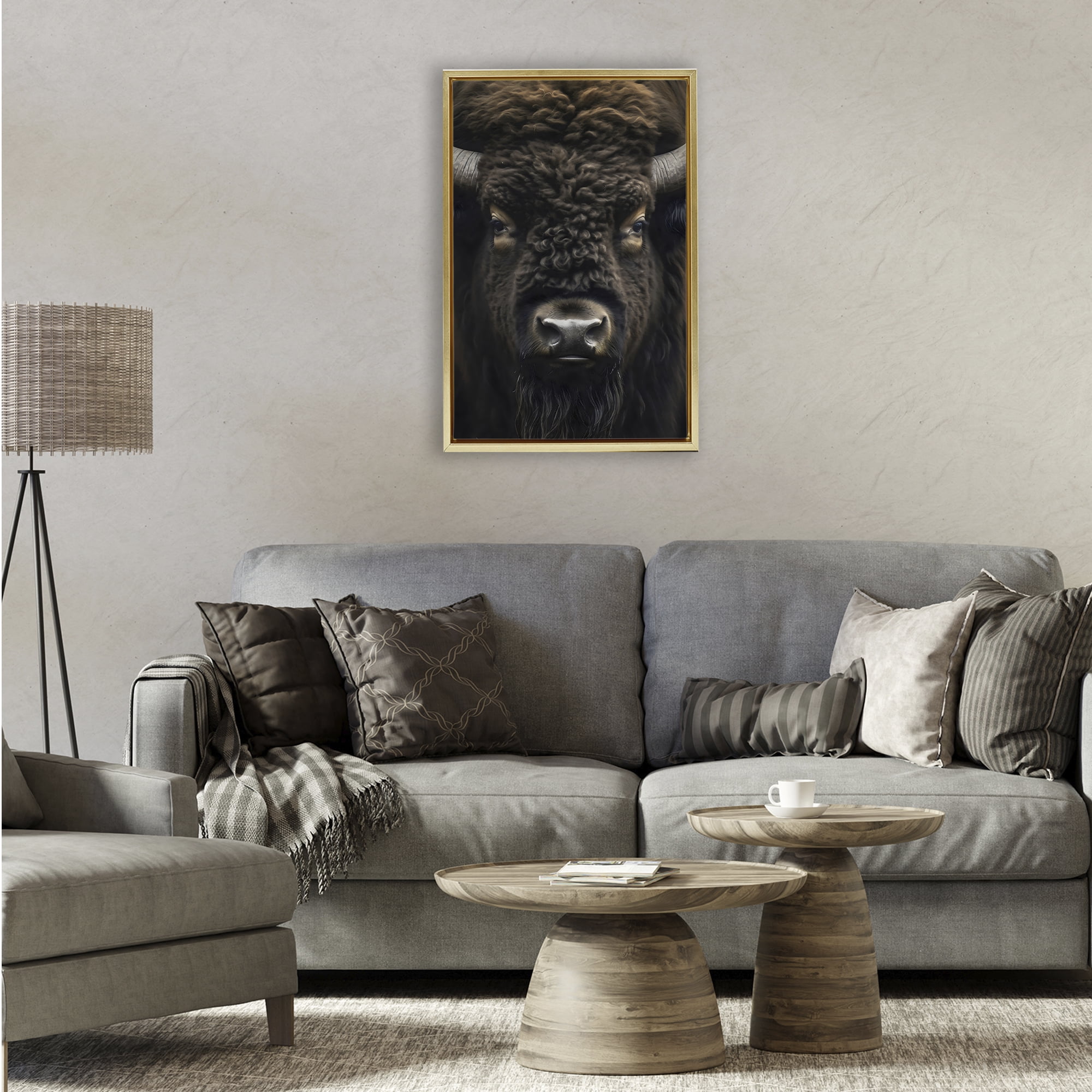 Stupell Industries Bison Portrait Close Up Gold Framed Floater Canvas Wall Art, design by Creative Studio