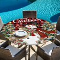thumbnail image 6 of Red Plaid Christmas Snowman Round Tablecloth, Fitted Table Cover with Elastic for 55"-60" Round Tables, Xmas Tree Snowflake Botanical Table Cloth Outdoor Indoor Dinning Party Waterproof Tablecloths, 6 of 7