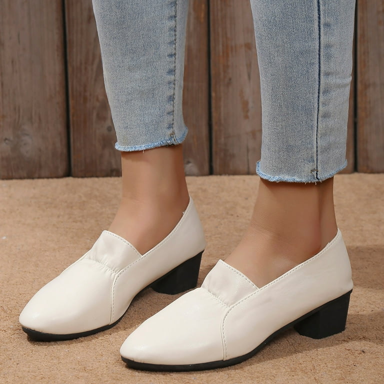 B91xZ Women's Slip-On Loafer Closed-Toe Vintage High Heel