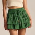 thumbnail image 5 of GJSYRH Shorts for Women Ruffled Tiered Pleated Mini Skirts Boho High Waist Flowy Comfy Tennis Golf Skorts Green S, 5 of 6