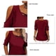 thumbnail image 2 of Camiseta de manga corta de color puro para mujer, blusa de manga corta holgada y transpirable con hombros descubiertos, color rojo vino L, 2 of 6