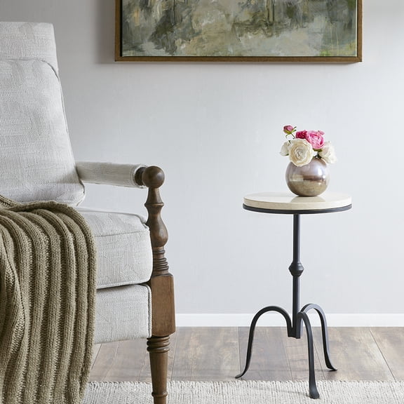 Beautiful Black Metal Frame Marble Accent Table For Bedroom Elegant With Round Top