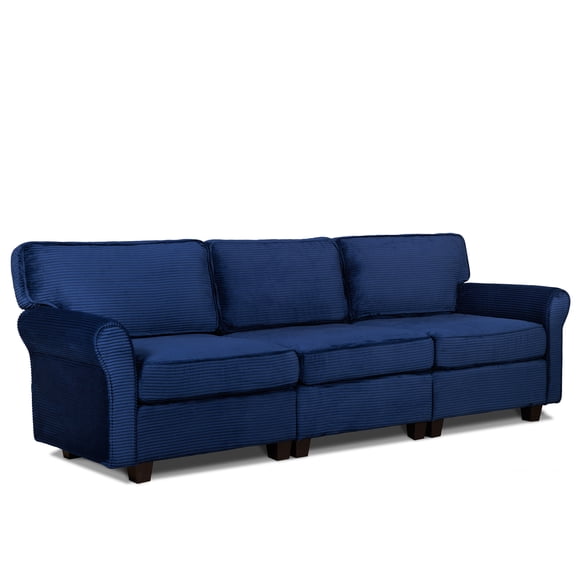 Nmkwnr 3 Seater Loveseat Sofa with Wood Frame, 94" Corduroy Sofa Couch for Living Room, Bedroom, Apartment, Office, Blue