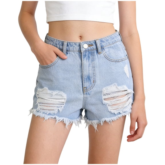 TOWED22 Girls Ripped Jean Shorts Summer Straight Leg Denim High Waisted Denim Shorts(Light Blue,8-9 Y)