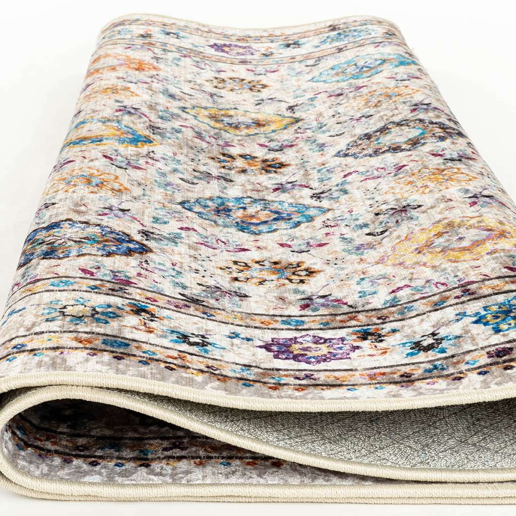Alfa Rich 3x5 Area Rugs, Ultra-Thin, Boho, Multi Color Floral Rug, Non-Slip, Machine Washable, Easy Clean, Pet Friendly Runner Rugs, Laundry Rugs
