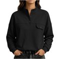 thumbnail image 2 of DailyTrove Women Solid Color Loose Pullover Sweatshirt, Mock Neck Long Sleeve Button Detail Pocket Casual Tops, 2 of 6