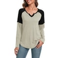 thumbnail image 4 of Anyjoin Women's Long Sleeve Tunic Tops V Neck Color Block Tops Loose Casual Blouse, 4 of 6