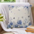 thumbnail image 3 of Pillow Covers 26x26 Set of 2, Blue Hydrangea Throw Pillow Covers Decorative Couch Cushion Cover, Farmhouse Floral Butterflies Rustic Beige Microfiber Soft Pillowcases for Bedroom Living Room Sofa, 3 of 9