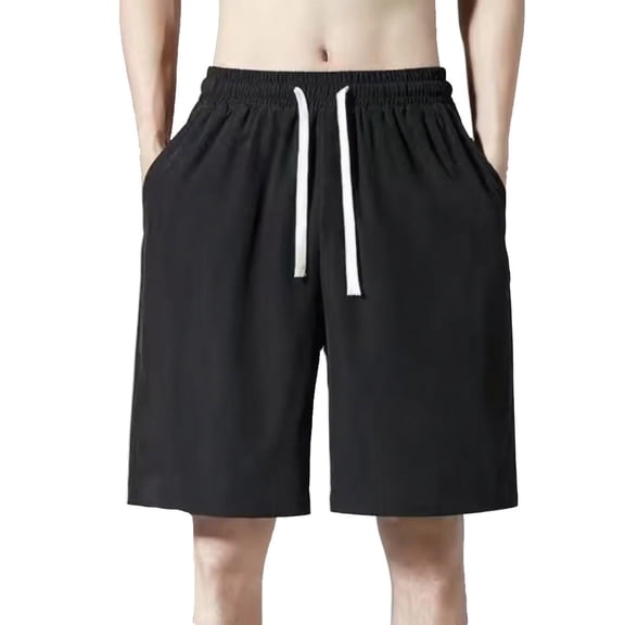 QSAWXQZ Men's Lightweight Shorts with Pockets Elastic Waist Drawstring Solid Soft Breathable Beach Bottoms Black 2XL