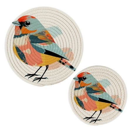 

Bird Paint Pot Holders Set Trivets Hot Pads Cotton Mats for Cooking