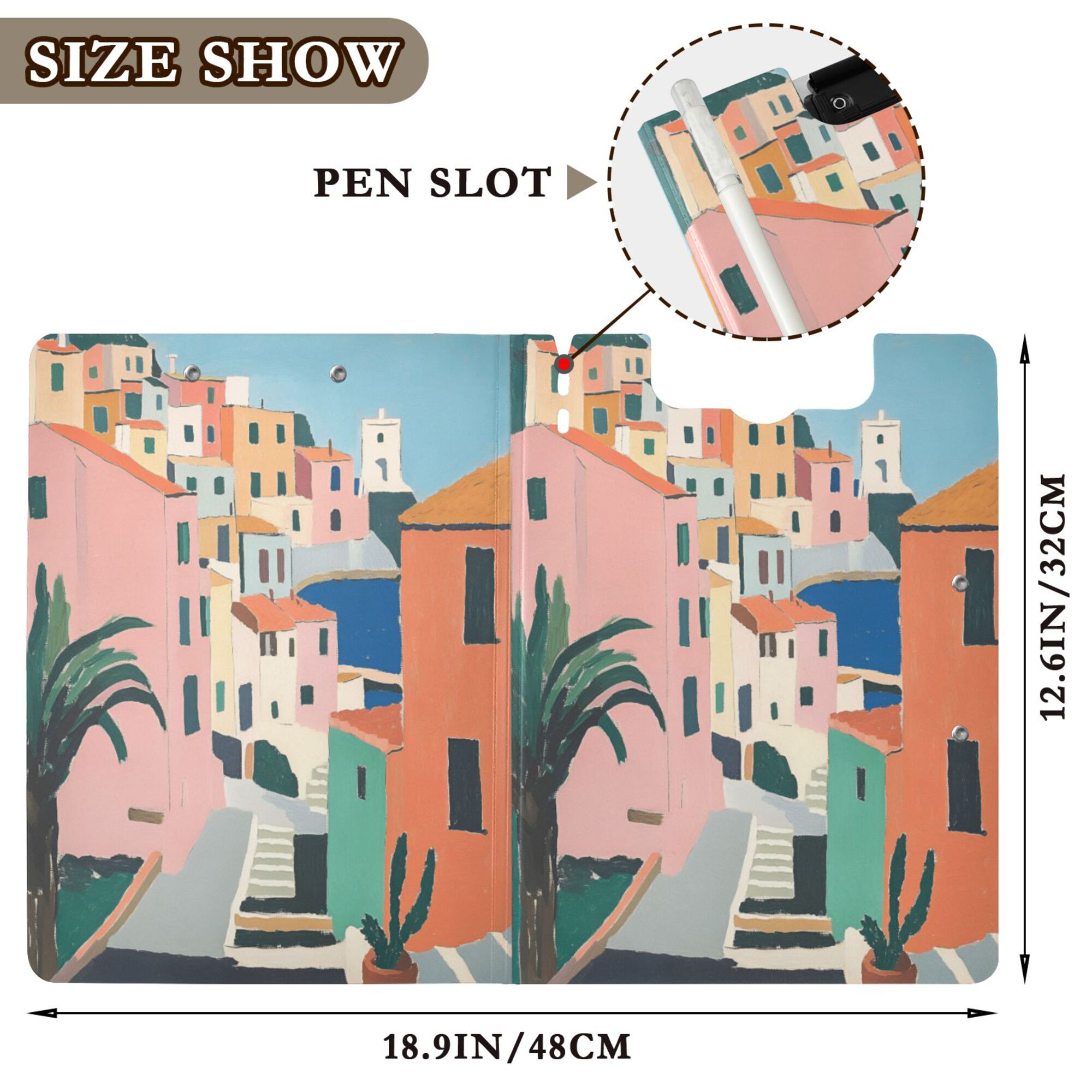 FORMRS A4 Clipboard Folder with Pen Holder Horizontal Foldable School Office Binder, Art City