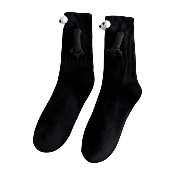 TEAJOPSUU Hand Holding Magnetic Socks for Men Sand Women Family Couple Cute Gifts Sweat-Absorbing Christmas Stockinig B-Black