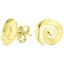 Bling Jewelry Womens  Hammered  Swirl Stud Earrings in Gold Plated Sterling Silver