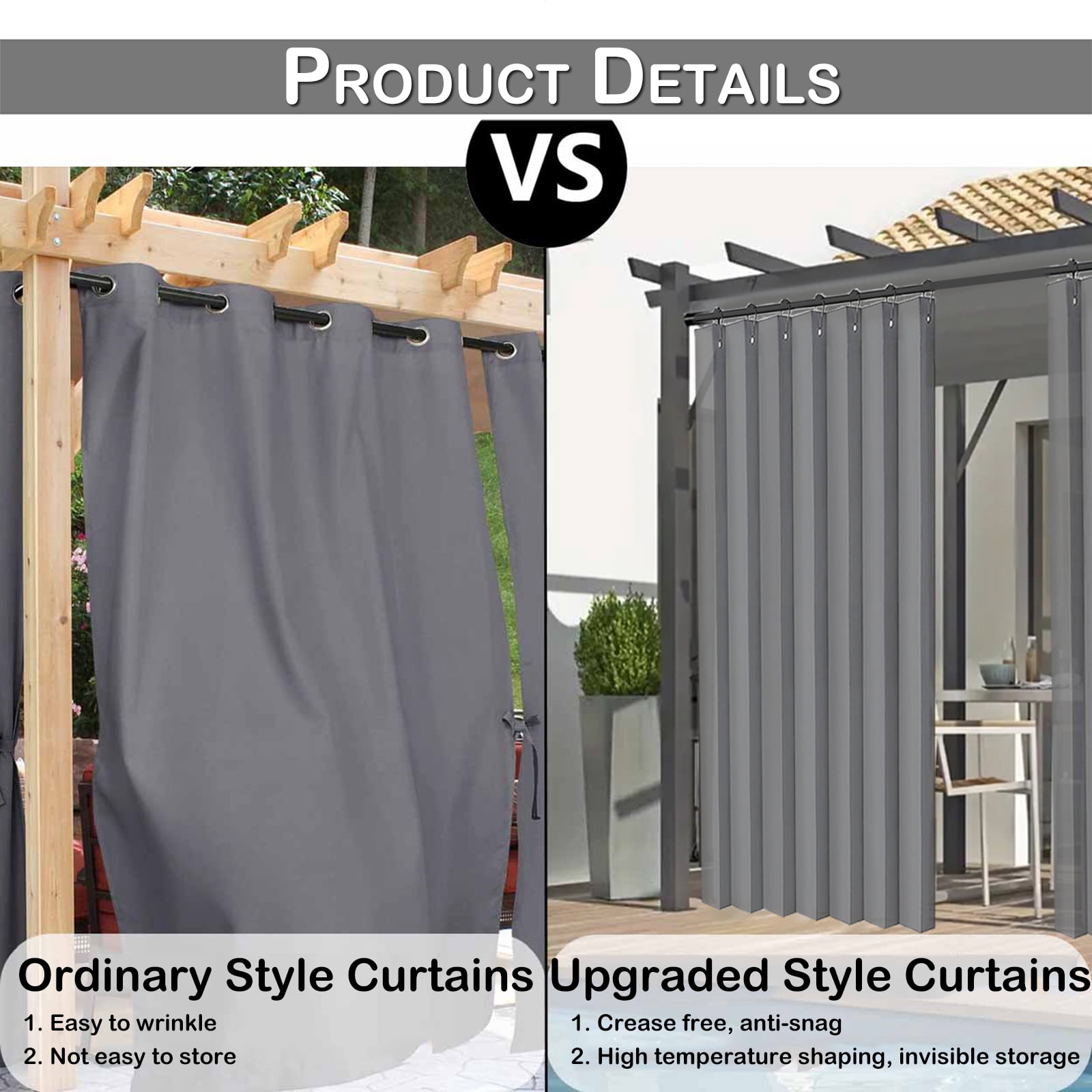 Lapalife Vertical Outdoor Curtains for Patio Waterproof with Hooks, 55"x 95" Vertical Privacy Drapes Shower Curtain Door Curtain Living Room Bedroom, 1 Panel, Light Gray