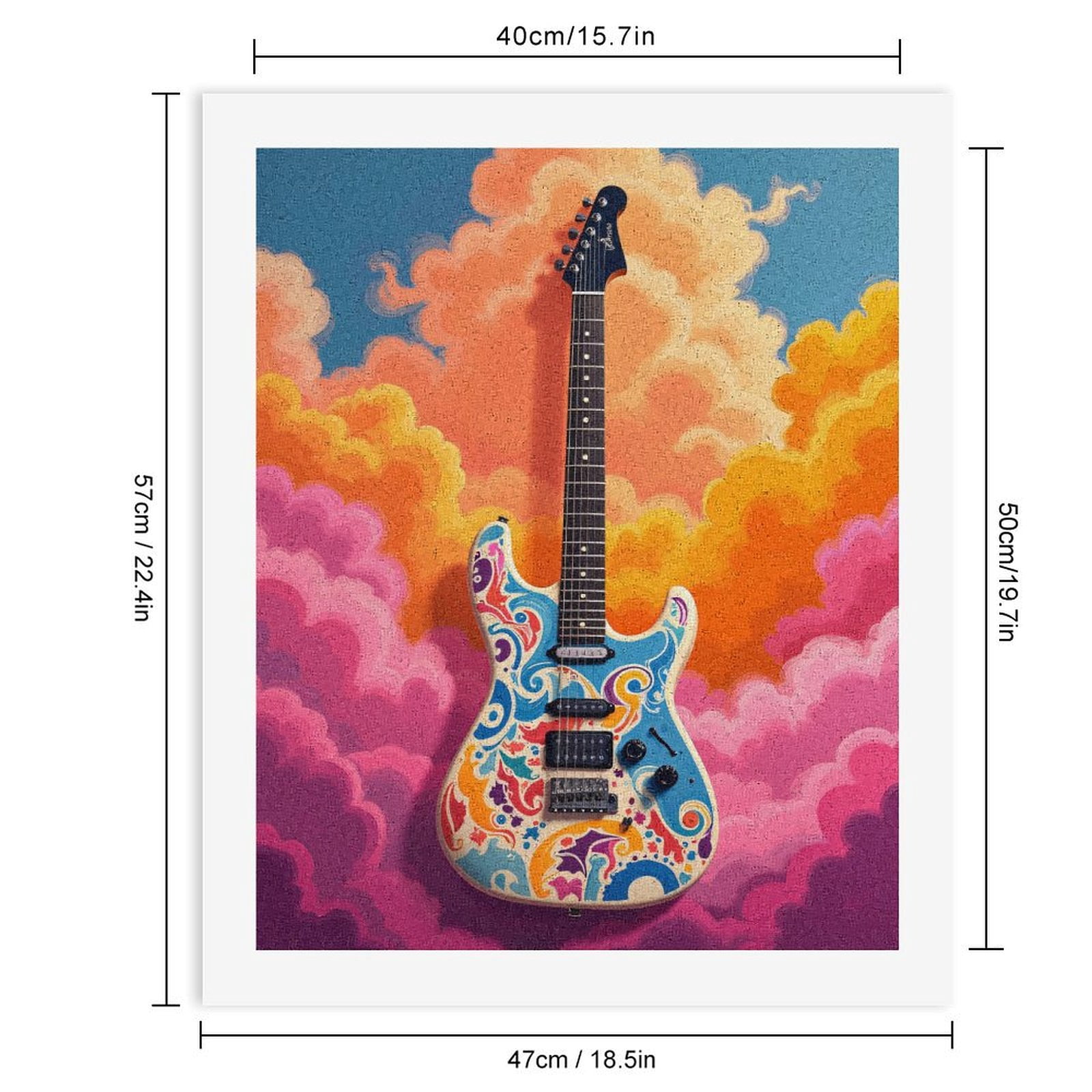 Paint by Numbers Kit for Adults, Psychedelic Guitar Cloudscape Paint by Numbers, Easy Paint by Numbers Kit for Adults Beginner, DIY Adult Paint by Number Kits on Canvas, Home Decor