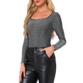 thumbnail image 4 of INSPIRE CHIC Women's Party Bodysuits Metallic Shiny Dots Square Neck Long Sleeve Tops XS Silver Black, 4 of 6
