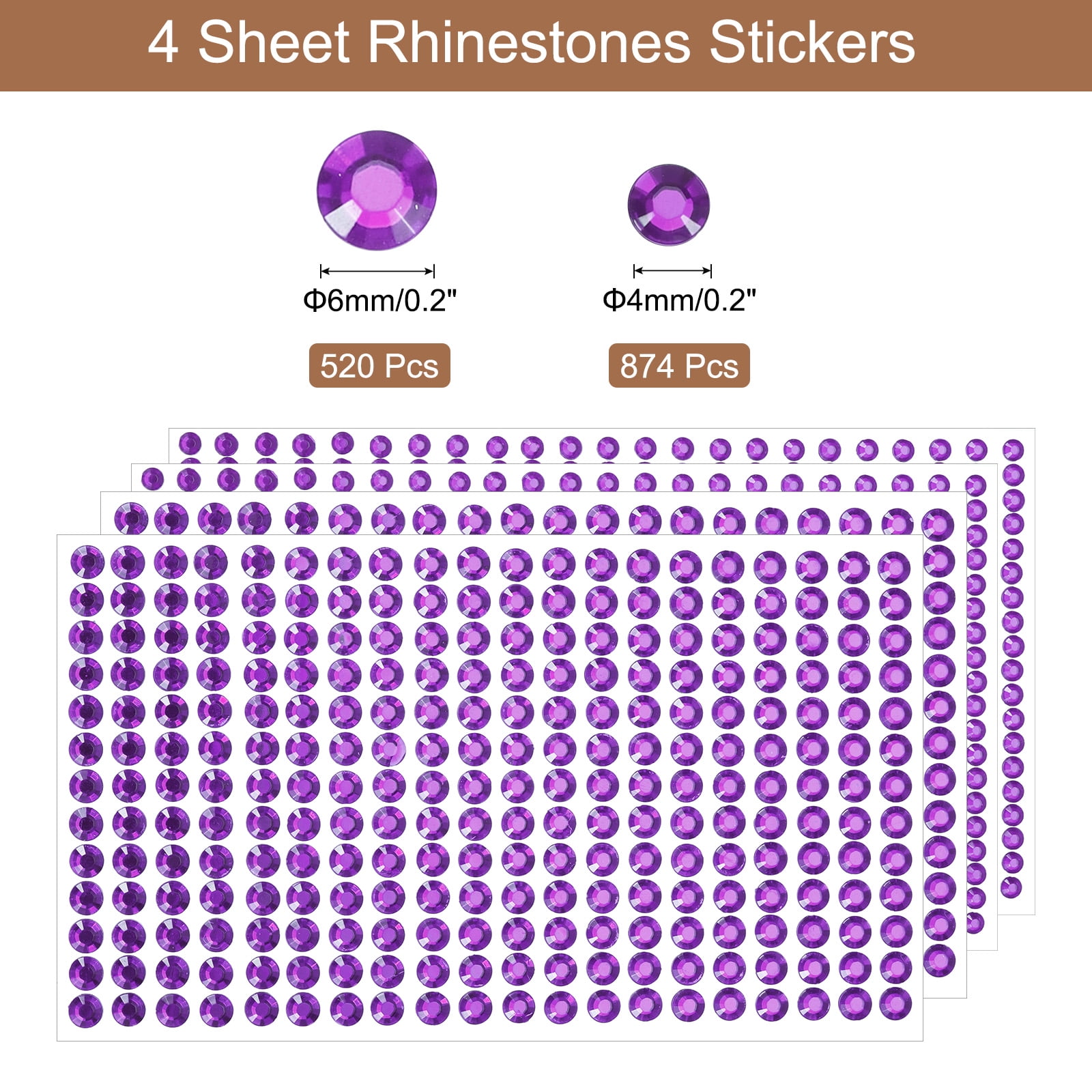 Unique Bargains 4 Sheet Self-Adhesive Rhinestone Stickers 1394Pcs 4mm/6mm Deep Purple