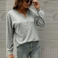 thumbnail image 5 of Tops for Women V Neck Button Down Solid Color Basic Blouse Casual Loose Fit Long Sleeve Summer Fall Tunic Shirts, 5 of 6