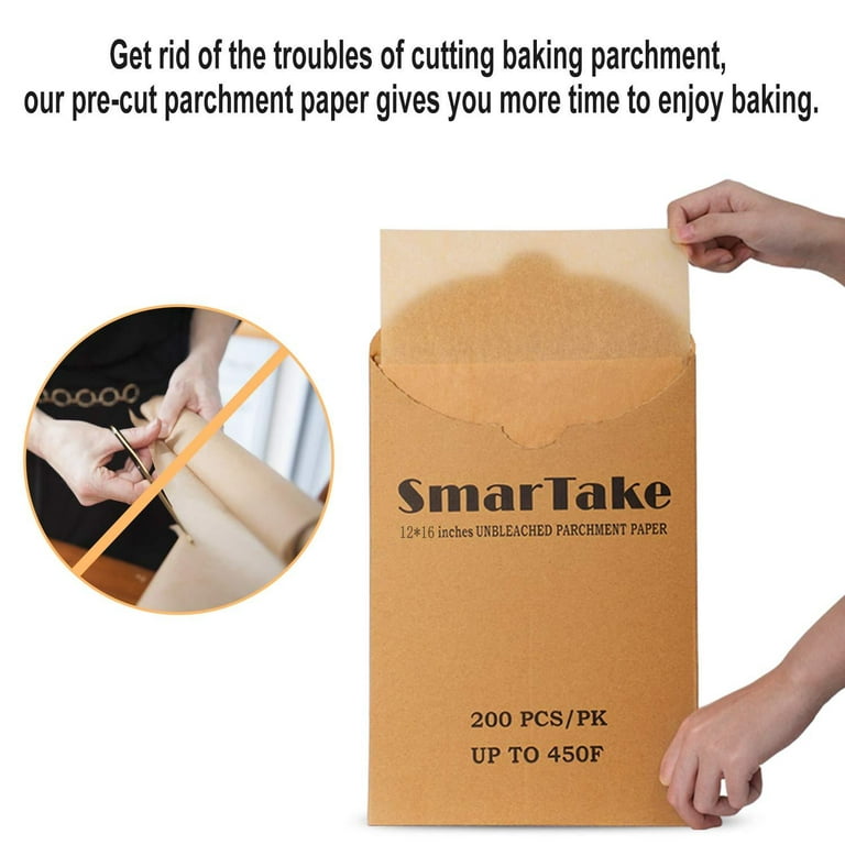 SMARTAKE 200 Pcs Parchment Paper Baking Sheets, 12x16 Inches Non-Stick Precut  Baking Parchment, Perfect for Baking Grilling Air Fryer Steaming Bread Cup  Cake Cookie and More (Unbleached) U 