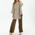 thumbnail image 2 of Conjuntos de 2 piezas para mujer: blusa de pierna ancha y pantalones elásticos. Camisa informal con cuello en V y bolsillos. Ropa urbana para todas las estaciones., 2 of 5