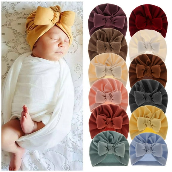 Dalrosia Baby Turban Big Hair Bow Baby Hat Baby Girl Soft Beanie Cap Newborn Infant Toddler Kid Headwrap