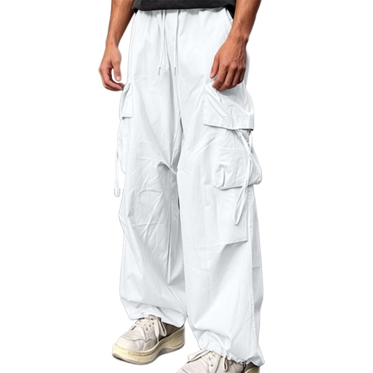 Men's Cargo Baggy Pants Multi-Pocket Drawstring Cuff Elastic Waist