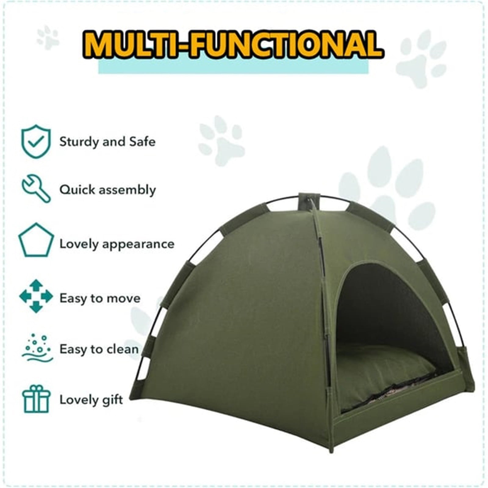 Outdoor Pet Tent with Cushion, Portable Waterproof Dog House, Easy Setup for Camping, Hiking, Travel, Green, Medium Size