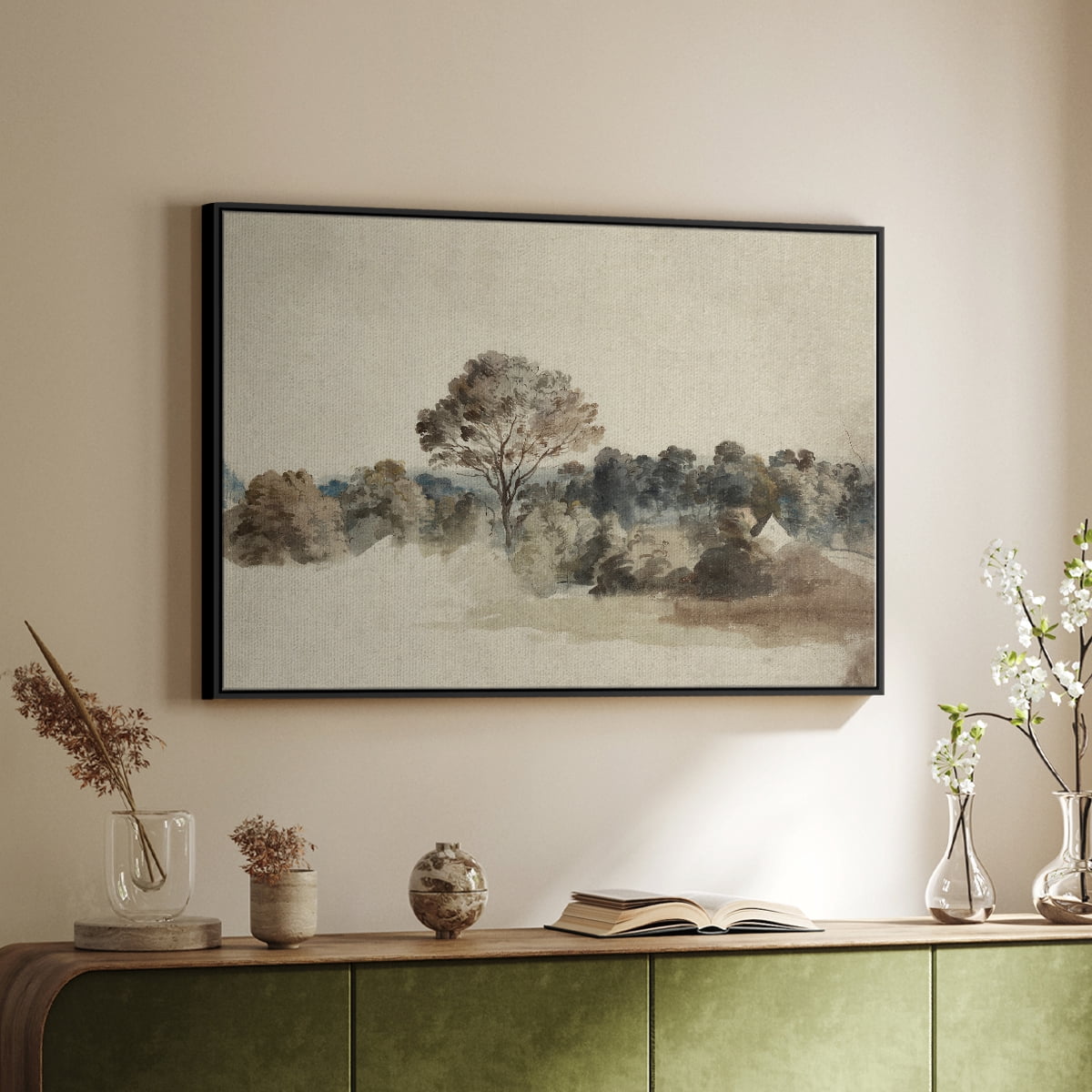 Vintage Landscape-MVI By Wexford Home Framed in Black Wood Gallery Wrapped Canvas 17 in. x 25 in.