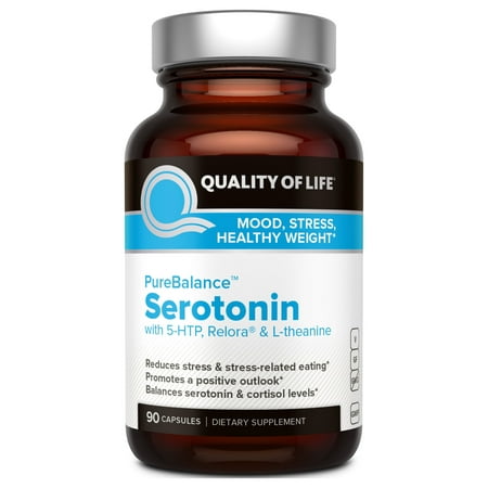 Quality of Life Pure Balance Serotonin Premium 5-HTP & Stress Supplement–Helps Boost Serotonin & Cortisol Levels–Mood & Sleep–Includes Relora, Rhodiola, Vitamin D3 & L-Theanine–90 Capsules