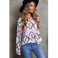 thumbnail image 2 of POGLIP Women's V Neck Striped Aztec Print Twisted Long Sleeve Top, 2 of 6