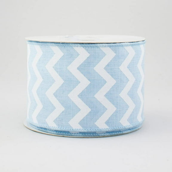 Chevron Wired Edge Ribbon 2.5", Light Blue White - 10 Yards : RG101914